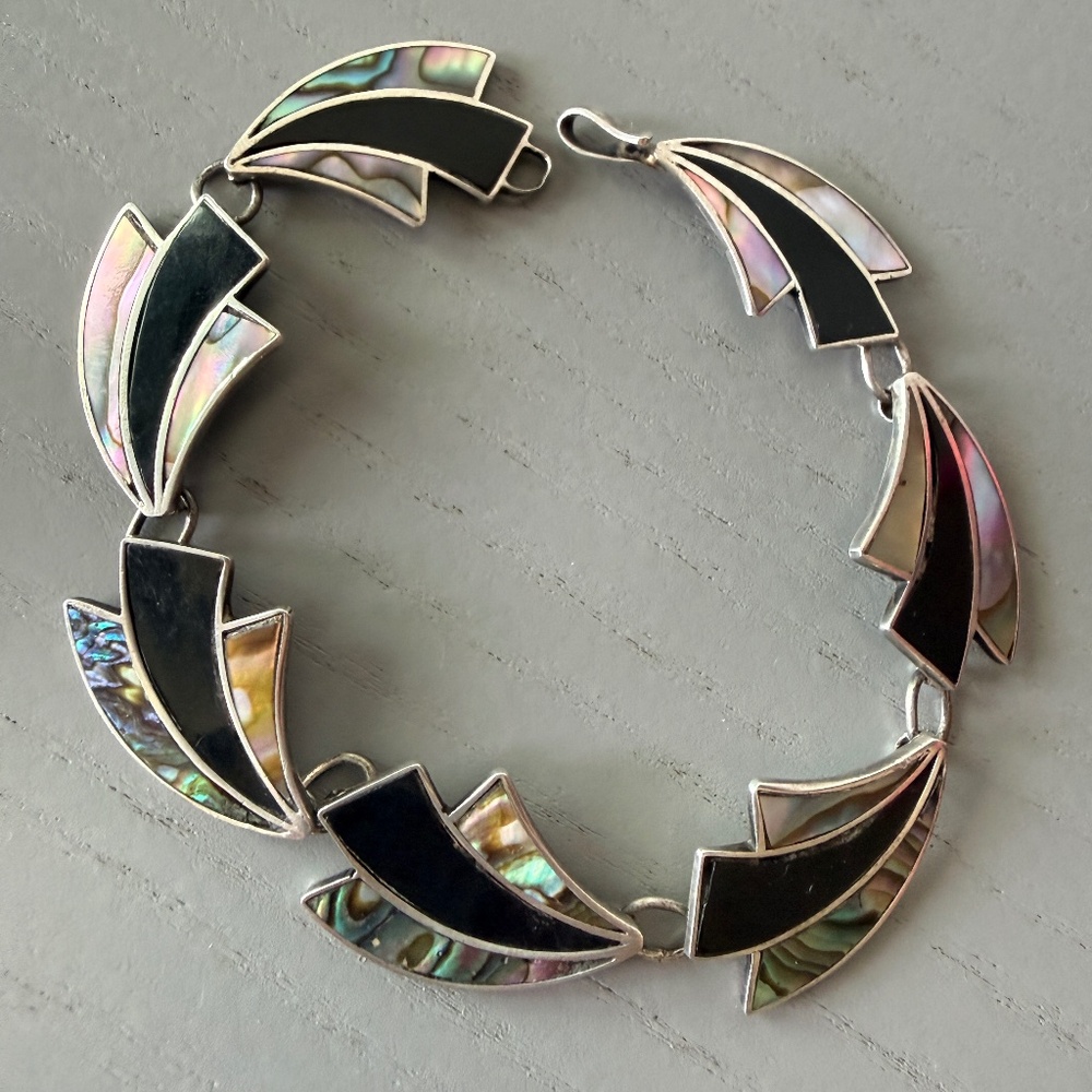 Vintage Taxco Mexico 925 Sterling Silver Bracelet | Abalone